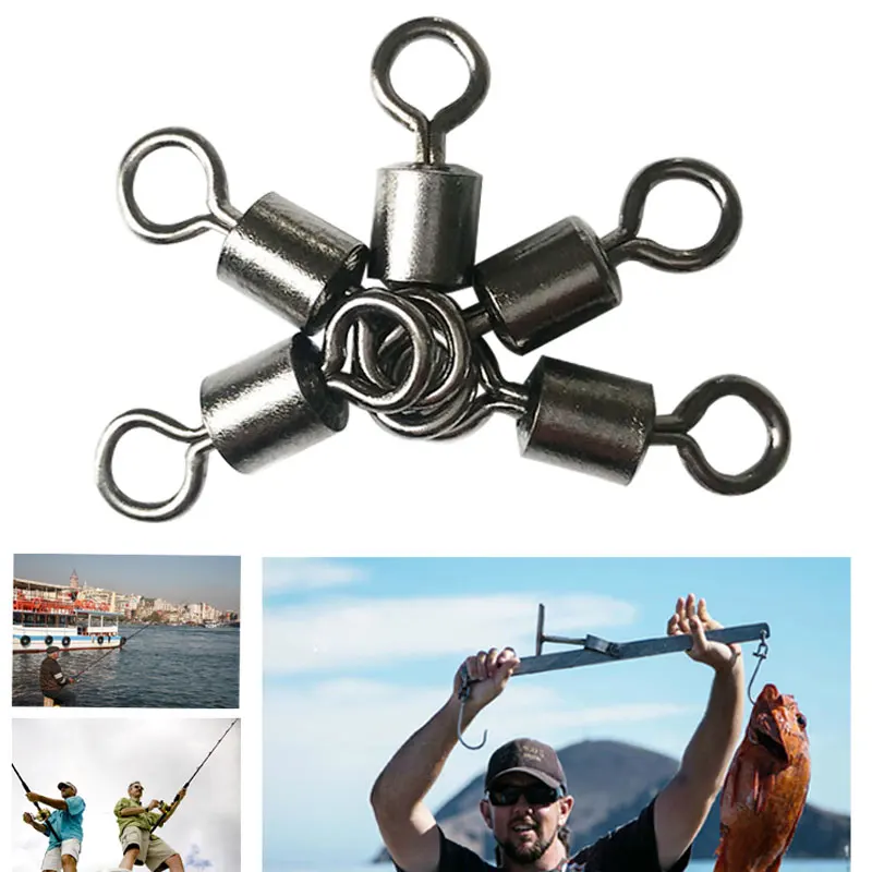 50pcs High Quality Fishing Swivels Ball Bearing Rolling Swivel Solid Rings Ocean Boat River