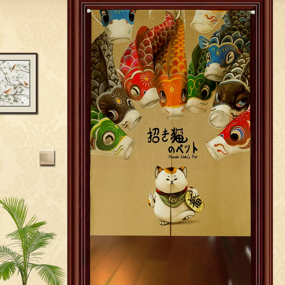 

Cotton Curtain Cat and Carp Curtain Shade Cloth Curtain Curtain Half Japanese Creative Partition Door