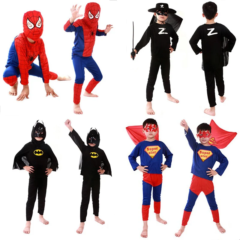 Children Superhero Costume Red Spiderman Costume Black Spiderman Batman Superman Halloween Costumes Boys Birthday Party Children Superhero Costume Red Spiderman Costume Black Spiderman Batman Superman Halloween Costumes Boys Birthday Party