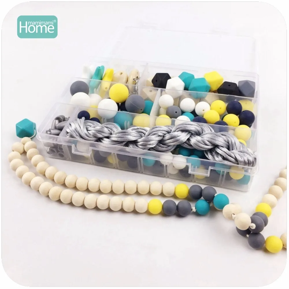 

MamimamiHome Silicone Teething Beads Set Wooden Beads Hex/geometric Baby DIY Stars Silicone Nursing Pacifier Clips Drawing Toy