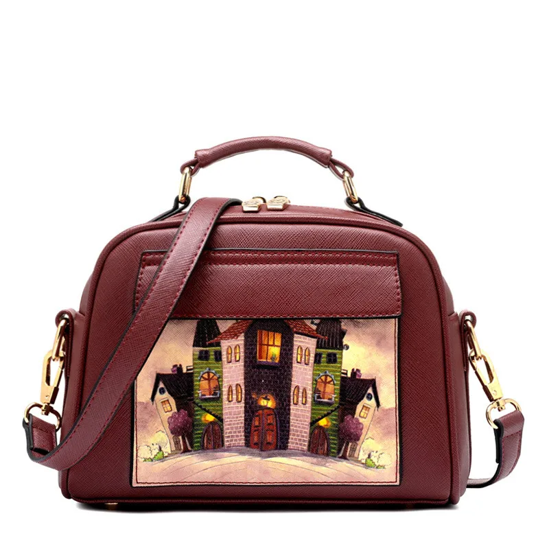 

England Russia Oil Picture Pattern Small Women Bag Fashion PU Leather Handbag Casual Lady Shoulder Messenger Bags High Quality