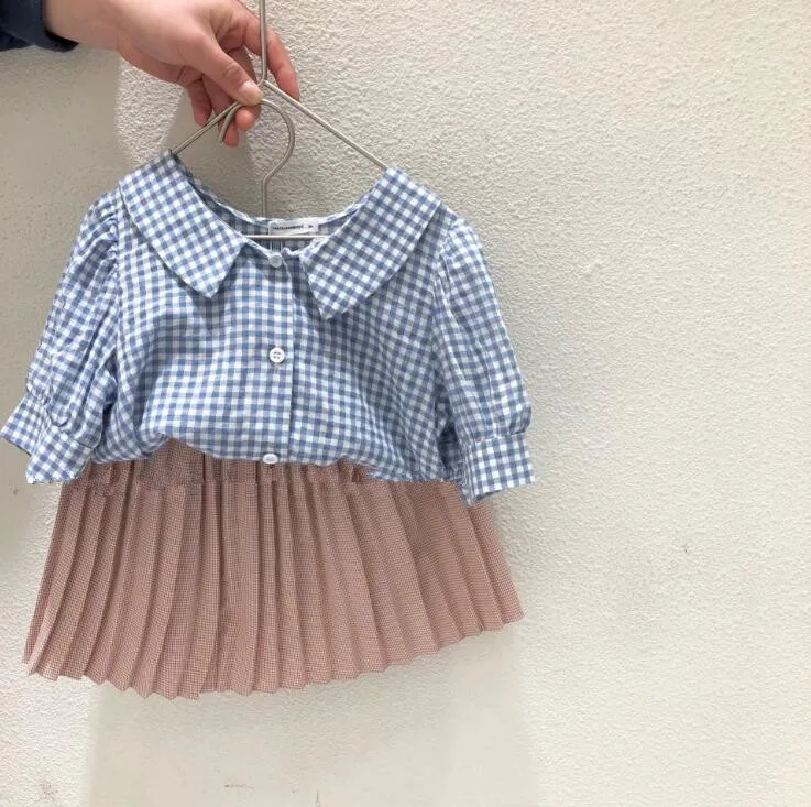 

2019 new girls plaid shirt fashion summer cotton girls blouse 3-8t