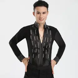 2018 осень взрослых для латинских танцев рубашки мужской черный рубашка с длинными рукавами Для мужчин топы Бальные Samba ча конкуренция