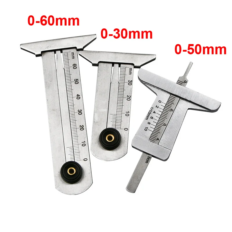 1 шт., 0-30 мм/50 мм/60 мм, нержавеющая сталь, для автомобильных шин, измеритель глубины протектора, измеритель, линейка, штангенциркуль, измерительный инструмент, двигатель, грузовик