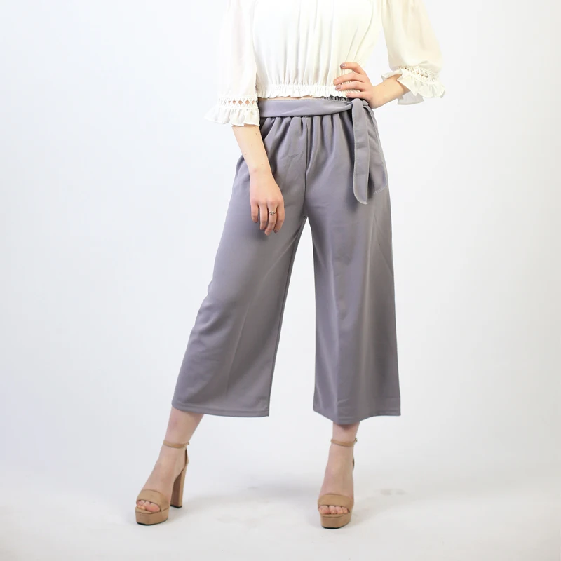 

Ccibuy Women Pantalones Tie Wide Leg Solid Color Pant Female High Waist Thin Chiffon Plus Size Casual Ladies Culottes Trousers