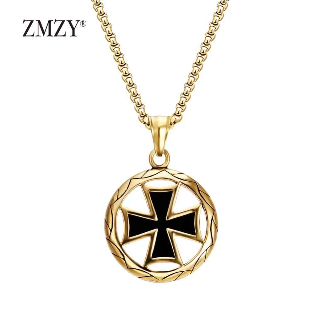 

ZMZY Metal Swastika Pendant Necklaces Gold Color Stainless Steel Black Cross Pendant Necklace Men's Jewelry