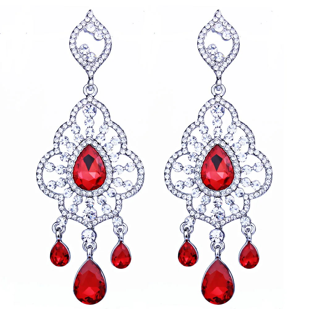 Luxurious Long Crystal Chandelier Pendientes Earrings for Women Silver