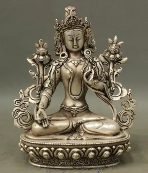 

China's Tibet Buddhism silvery white tara goddess guanyin guanyin Buddha metal handicraft