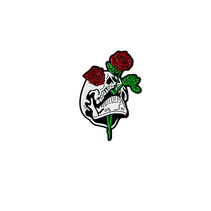 Женская эмалированная брошь в форме черепа для влюбленных с розами и мертвецами, значок в виде гроба, брошь с отворотами на булавке, джинсовая рубашка, сумка в стиле панк, ювелирное изделие, подарок для друзей - Окраска металла: rose