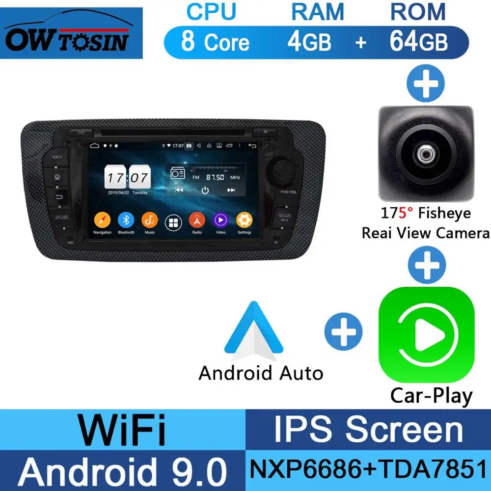 " ips 8 Core 4G+ 64G Android 9,0 автомобильный dvd-плеер для Seat Ibiza 2009 2010 2011 2012 2013 gps навигация радио DSP попугай BT - Цвет: Fisheye Carplay n A