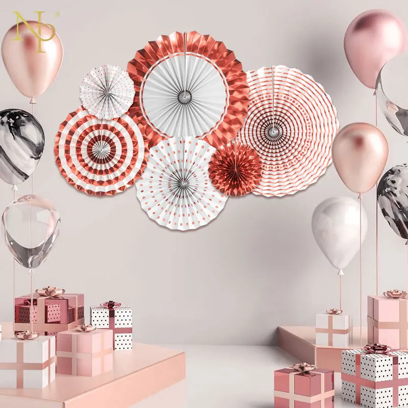 

Nicro 6 pcs/set Party DIY Decoration Paper Fans Gold Rose Gold Birthday Graduation Home Decor New Supplies #FS12
