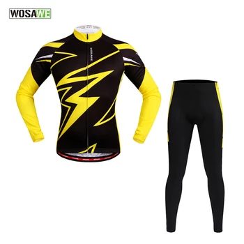

WOSAWE Spring Summer Men Long Sleeve Cycling Jersey + 4D Gel Padded Tights & Pants Sets Breathable Bicycle Road Bike MTB Suit
