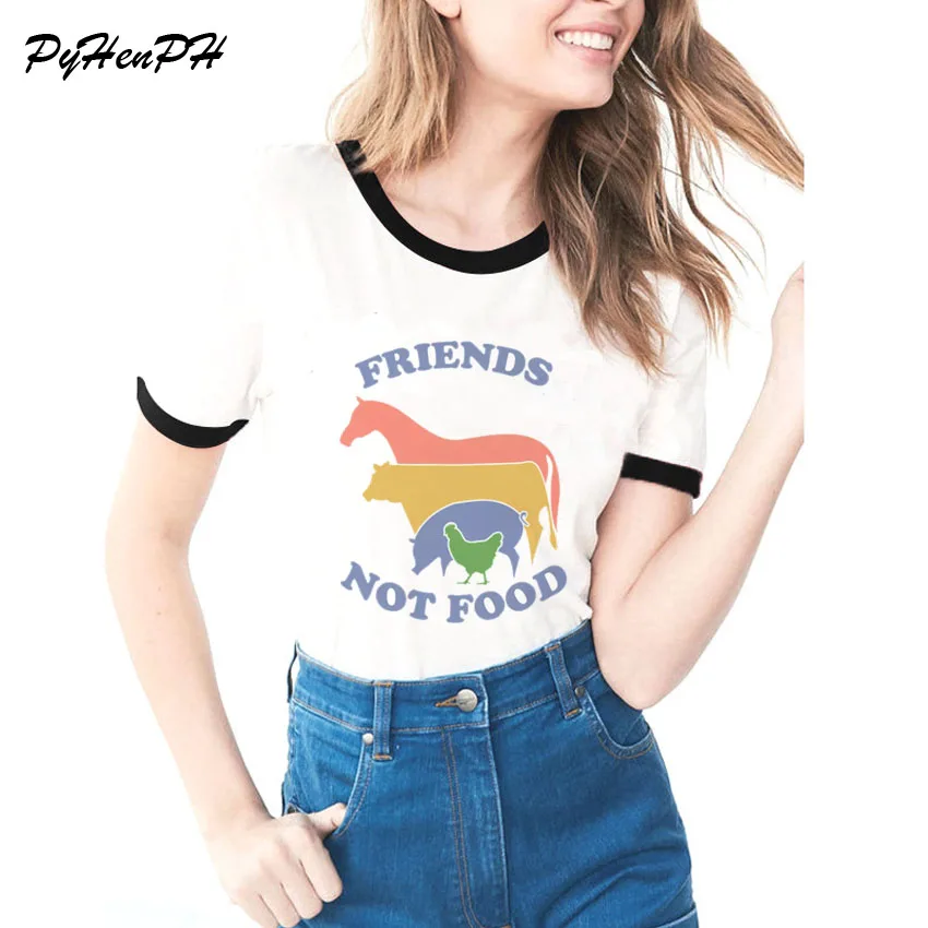 

Friends Not Food T-shirt Women Vintage Tshirt Tee Gift for Vegan Shirt Vegetarian Natural Cute 80s 90s Popular Tops