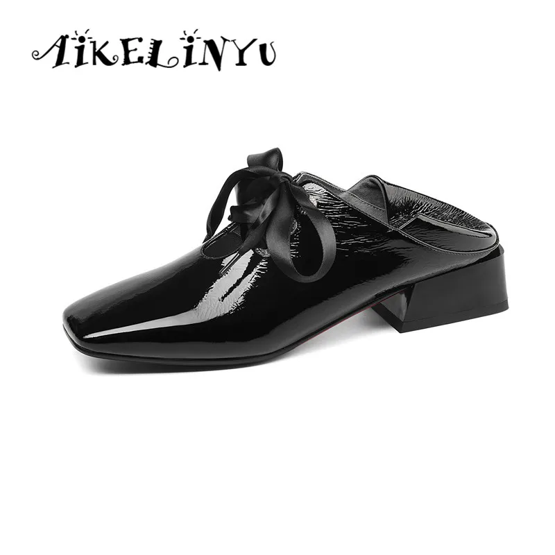 AIKELINYU/женская повседневная обувь из воловьей кожи наивысшего качества, ручной работы, на низком каблуке, фиолетового цвета женские туфли-лодочки из натуральной кожи на шнуровке, с квадратным носком, на низком каблуке