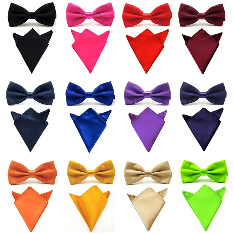 Мужской гладкий однотонный атлас галстук-бабочка, галстук-бабочка, модный мужской Карманный платок, квадратный платок, набор, SETBW0002