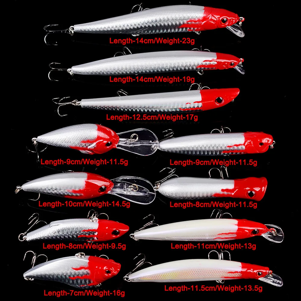 

11pcs/lot Mixture Size Minnow High Carbon Steel Artificial Hard Bait Carp Lure Fake Bait High Qulity Accessories