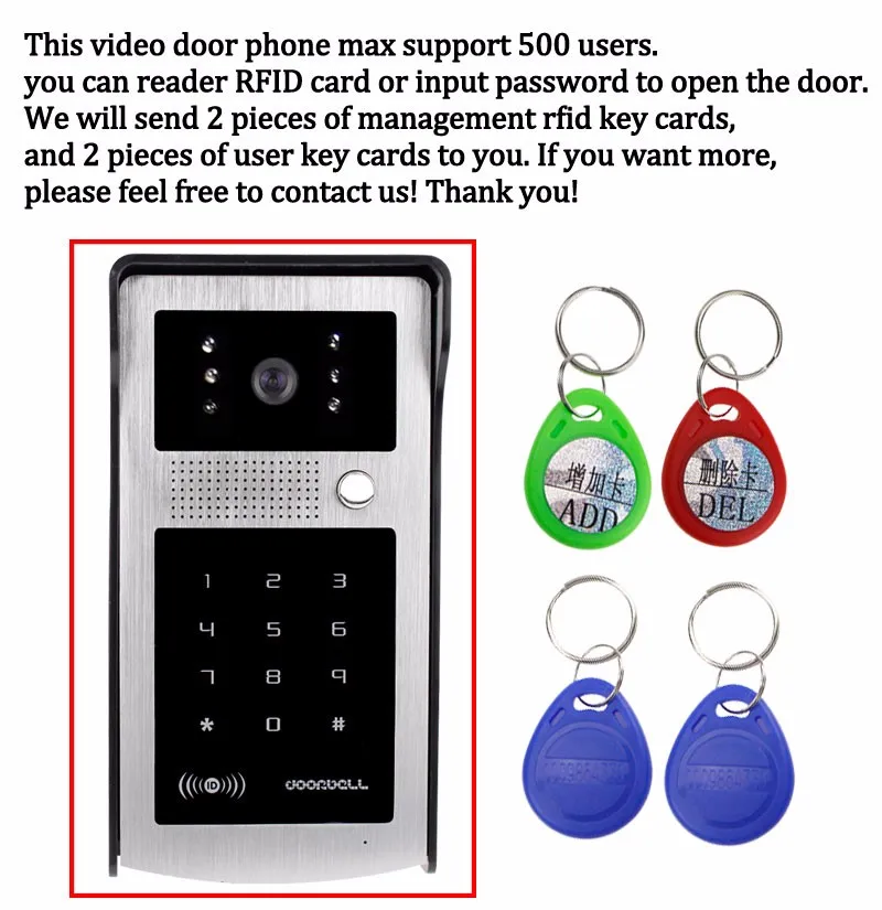 Sistema de Intercomunicação Máquina de Entrada de Vídeo de Cor Digital com Teclado de Toque ao ar Câmera de Visão Rfid Telefone Campainha Livre Cmos ir Noturna - 8 Interfone com câmera