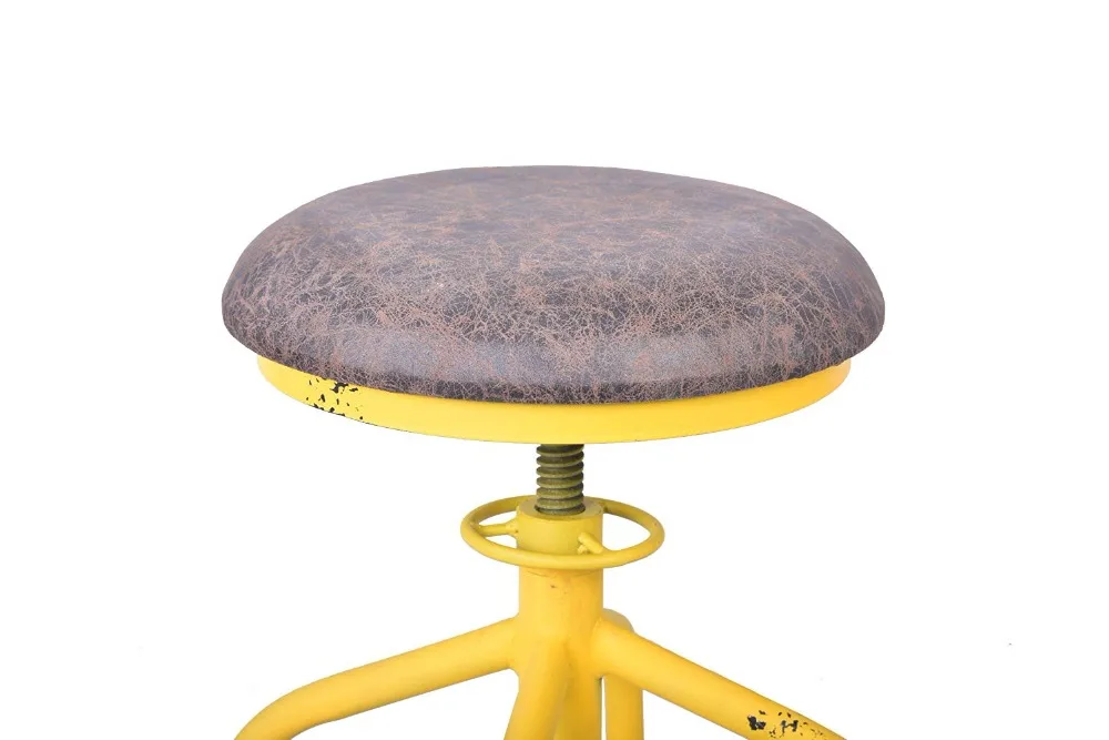 American Antique Industrial Design PU Leather Bar Stool Round Seat Adjustable Height Swivel Chair American Antique Industrial Design PU Leather Bar Stool Round Seat Adjustable Height Swivel Chair