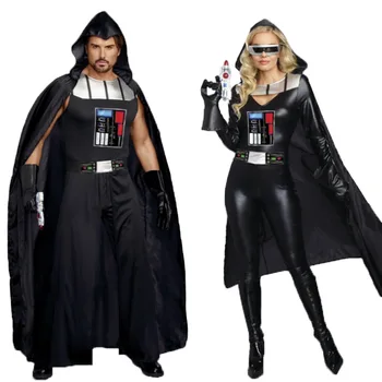 

Couple Black leather Cover+Cloak costume Halloween Role Play Party Costume Cosplay Zorro Warrior Superman Costume Knight Suit