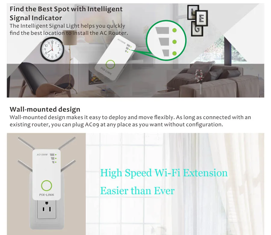 PIXLINK беспроводной двухполосный AC 1200 M 2,4 Ghz/5 GHz мини маршрутизатор Wi-Fi ретранслятор диапазона с 4 внешними антеннами США/ЕС/Великобритания/AU настенный разъем