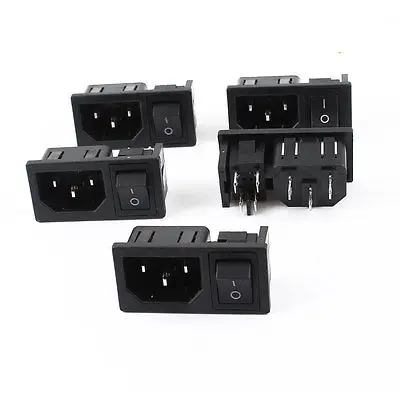 

AC10A 250V 4P On-Off Rocker Switch IEC320 C14 Male Plug Inlet Power Socket 5Pcs