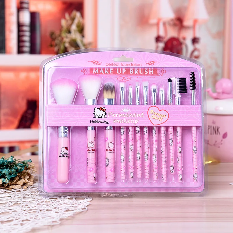 Bonito dos Desenhos Pincéis de Maquiagem Sombra de Olho Animados Conjunto Fundação Delineador Pestana Lábio Compõem Escova Cosméticos Beleza Kit Ferramenta Quente 12 pó 2 Beleza e saúde