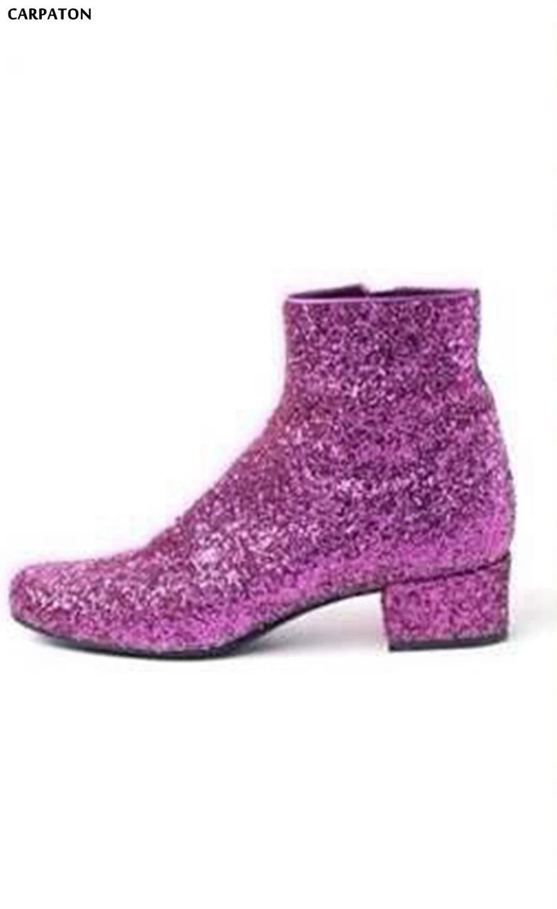 

Moraima Snc fashion women Spring Autumn women boots handmade round toe med heel Square heel bling Decoration party shoes