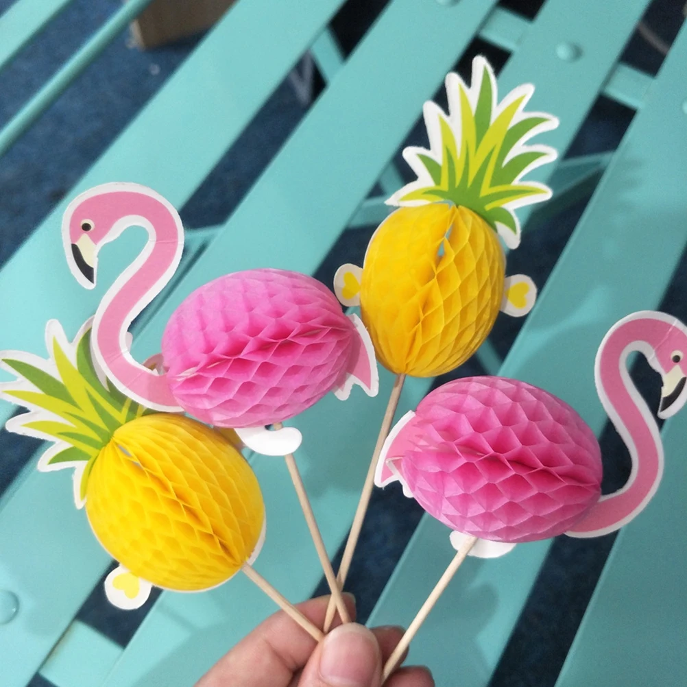 10pcs Hawaii 3D Flamingo Cake Topper Cake Picks Decorating Topper Cupcake Toppers Wedding Decorations Tropical Summer Party