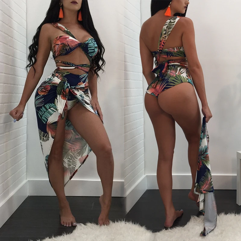 

Women Brazilian Print Free Bandage 3pcs Bikini Set Swimwear Swimsuit Push-up Monokini Bathing Suit Beachwear