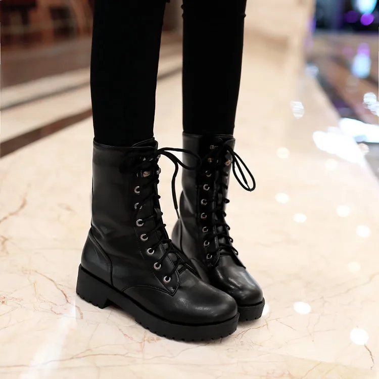 Womens Round Toe Flat Heels Lace Up Ankle Boots Combat Punk Desert Shoes Plus SZ