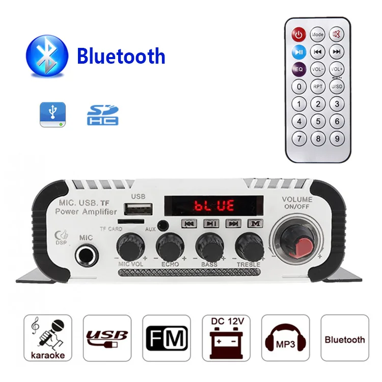 Bluetooth усилитель Kentiger с кабелем питания 12 В 5 А USB TF FM AUX dac 6 мм|Усилители мощности| |