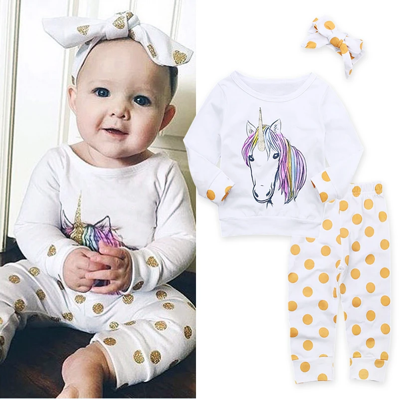 Cute Newborn Baby Girl Clothes Unicorn Long Sleeve T shirt Tops+Pants