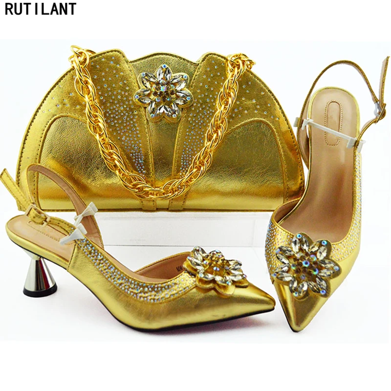 

New Fashion Italian Shoe and Bag Set for Party In Women Nigerian Women Wedding Shoes and Bag Set Decorated with Rhinestone
