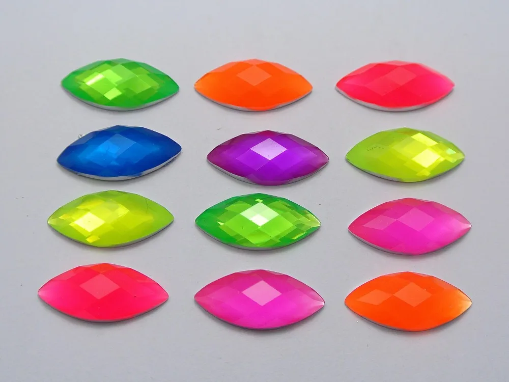 

100 Neon Color Flatback Acrylic Horse Eye Rhinestone Gems 10X22mm No Hole