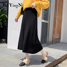 Beiyingni Женская юбка Повседневная Harajuku Высокая талия тонкая модная юбка однотонная черная серая вязаная винтажная хипстерская юбка Женская линия