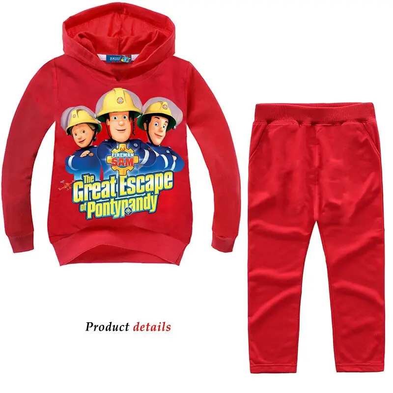 Г. детские хлопковые весенние комплекты одежды для мальчиков и девочек, свитер с пожарным Сэмом костюм со штанами детская спортивная одежда, спортивный костюм для детей
