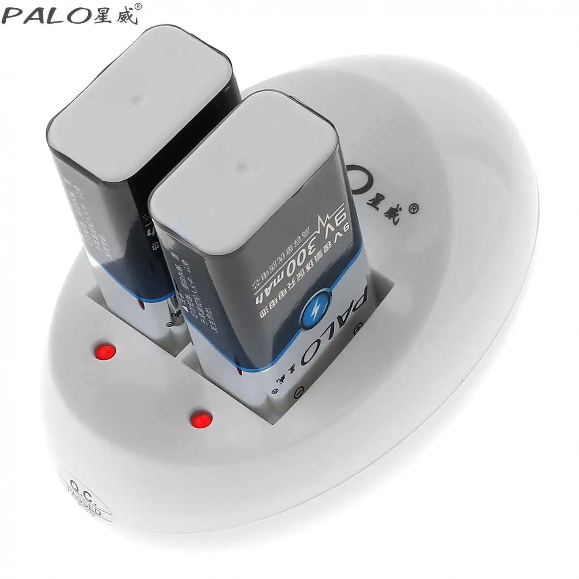 

PALO 2 Independent Channels Quick Intelligent Charger with LED Indicator + 2pcs 9V 6F22 300mha Rechargeable NiMH Batteries