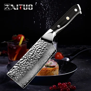 

XITUO 5" in Chef Knife Japanese Damascus Steel Nakiri Cleaver Knife Handmade Forged Vegetables Fruit Frozen Santoku Utility Kni