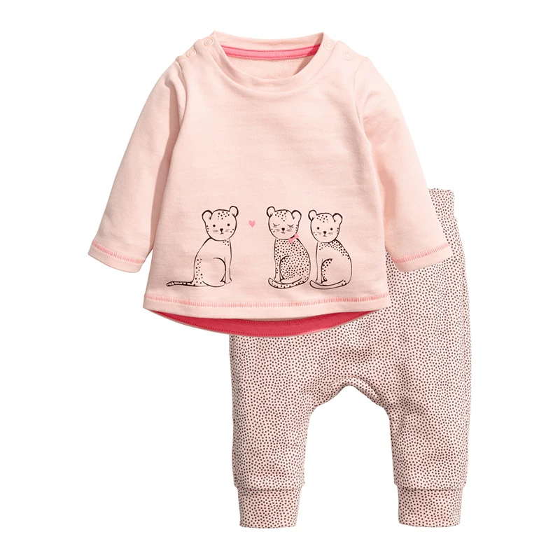 Little maven/комплекты детской одежды Новинка года, осенняя хлопковая брендовая розовая футболка с длинными рукавами и принтом кота для девочек+ штаны в горошек, 20169