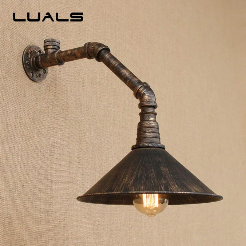 

Loft Style Vintage Wall Light Personality Pipe Lamp Cafe Bar Edison Lamps Creative Metal Lampshade Indoor Art Deco Lighting