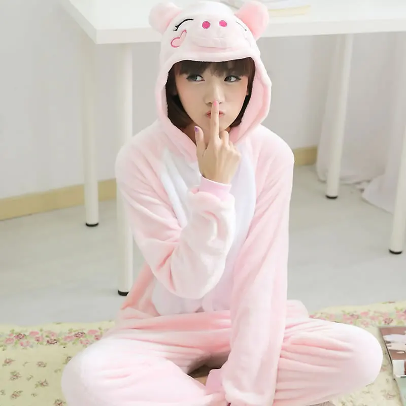 Взрослые кигуруми пижамы с единорогом наборы Детская одежда для сна Пижама Костюм животных Косплей Женская зимняя одежда милые животные зимний костюм - Цвет: Pig