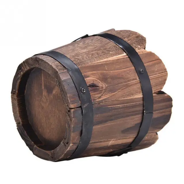 New Small Wooden Cask Ornamental Retro Barrel Flower Pot Flower Planter for Wedding Home Balcony Garden Decoration 1PC