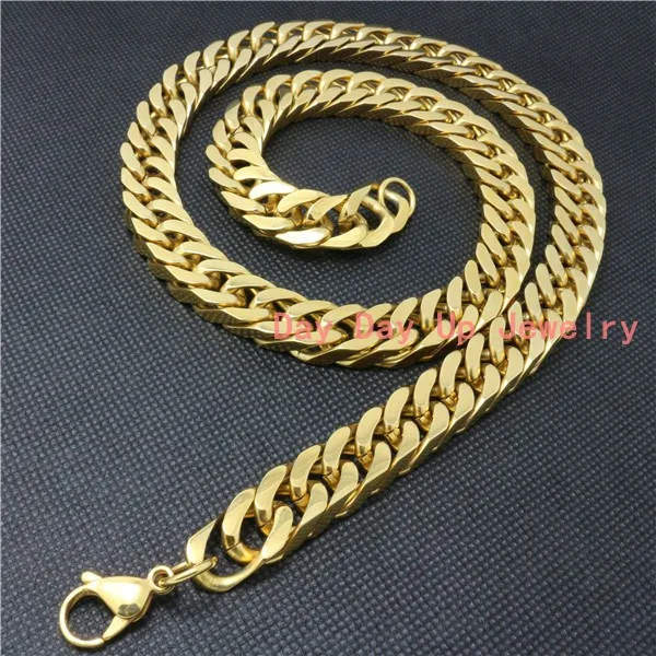

8/10/12/14mm New Charming Unisex Jewelry 316L Stainless Steel Yellow Gold Curb Cuban Chain Mens Womens Necklace/Bracelet 7"-40"