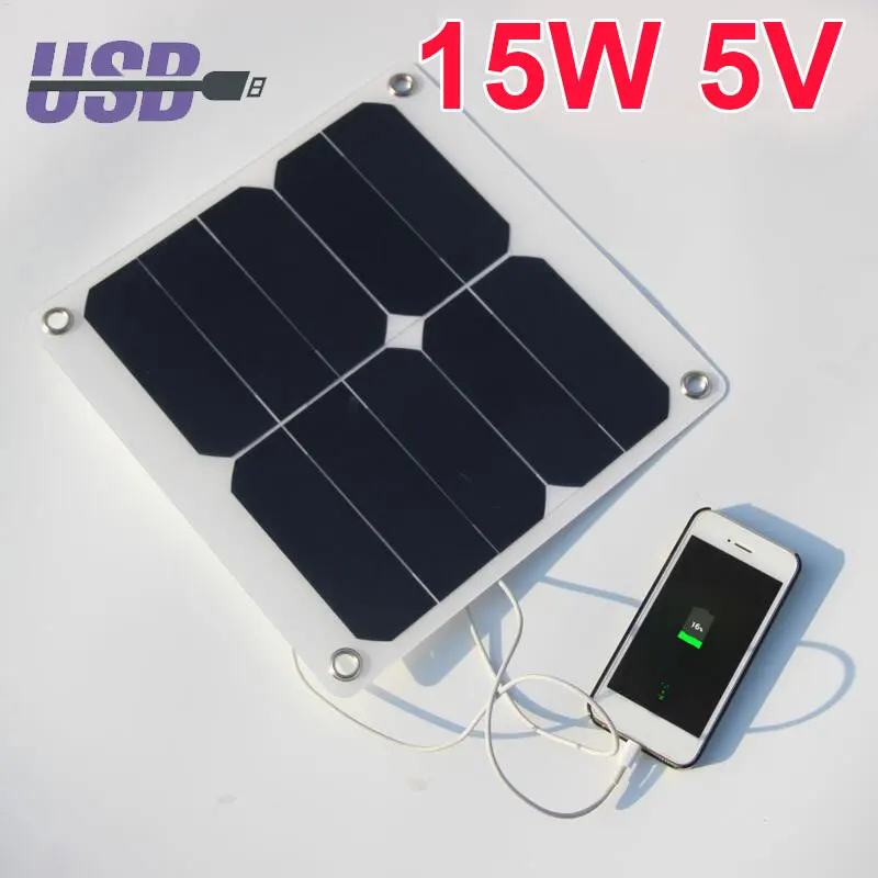 

2018 Hot Portable 5V 15W Solar Panel Power Bank with 4 fixing clip DIY Mobile Phone Charger Panel Portable Climbing Solar Panel
