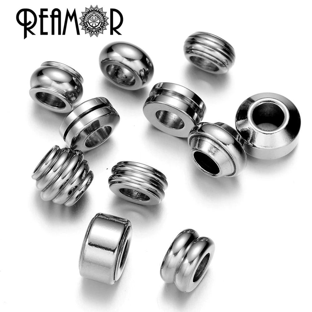 

REAMOR High Polished 316l Stainless Steel Spiral Pattern Stripe Spacer Beads Wholesale Bead Charms Fit Pan Bracelet Jewelry DIY