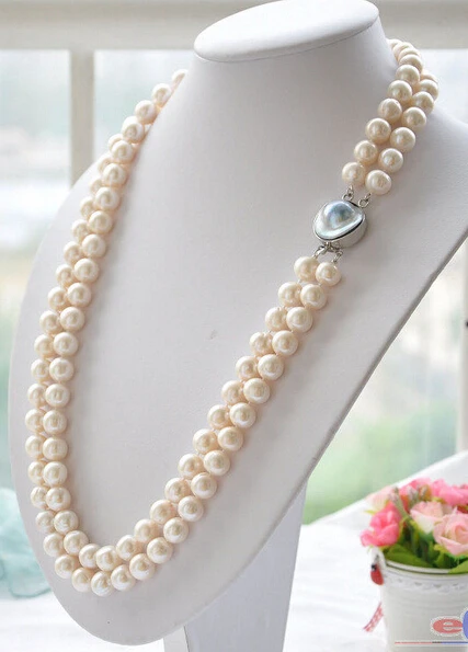 

FREE SHIPPINGP3716 2row 27" 12mm white round white PEARL necklace mabe (A0322)