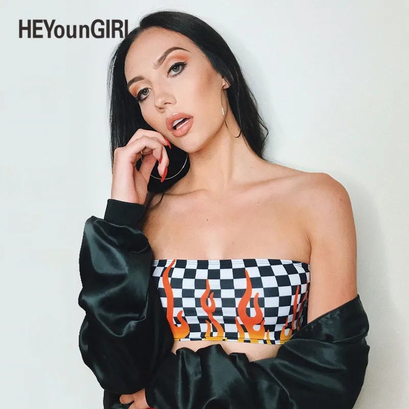 

HEYounGIRL 2017 Summer New Arrival Woman Tube Tops Plaid Crop Top Chessboard Fire White and Black Ladies Beach Wear Sexy&Club