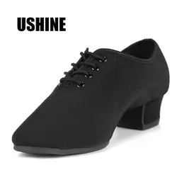 USHINE EU29-45 701 черный холст Половина Мягкая резиновая подошва Джаз обувь для латинских танцев для мужчин Дети мальчиков