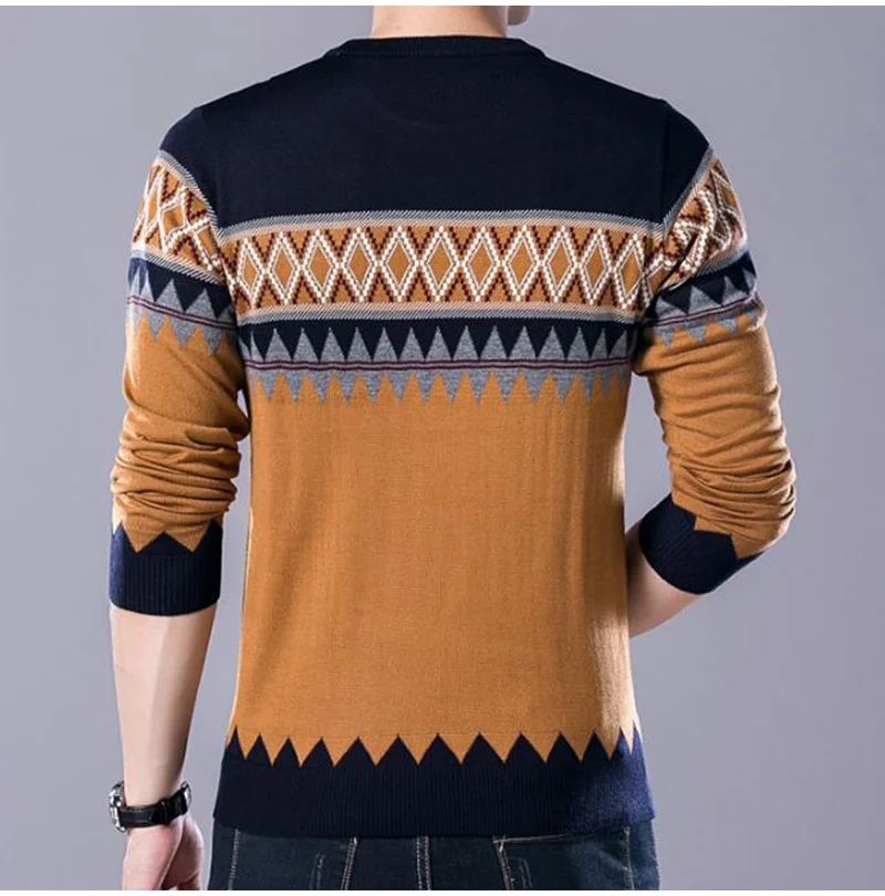 2019 осенне-зимний мужской свитер с длинным рукавом в стиле пэчворк тонкий мужской вязаный пуловер с круглым вырезом Теплые повседневные