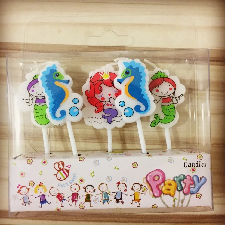 5PCS Set Little Mermaid Birthday Craft Candles Cupcake